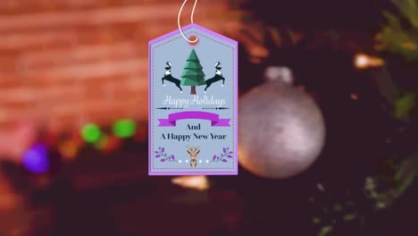 Animation-of-present-tag-with-christmas-greetings-on-christmas-decoration