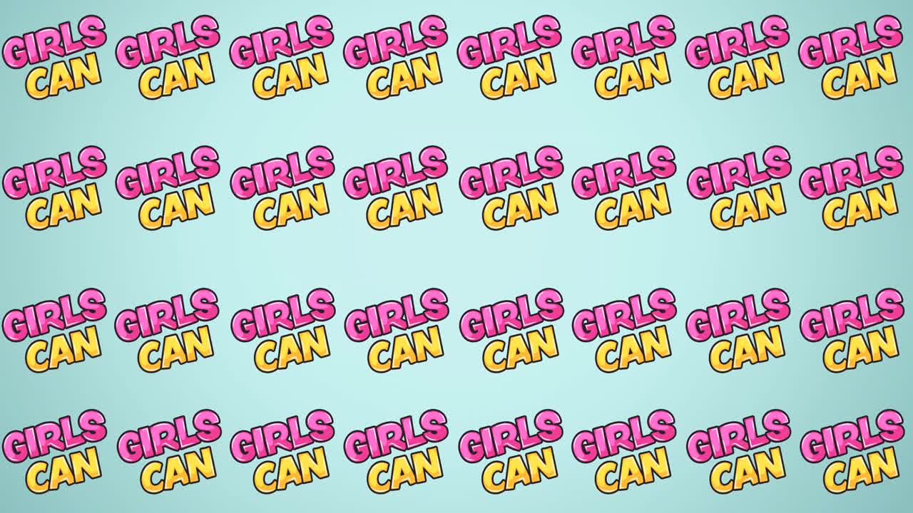 여러 소녀의 애니메이션은 파란색 배경에 문자를 보낼 수 있습니다.