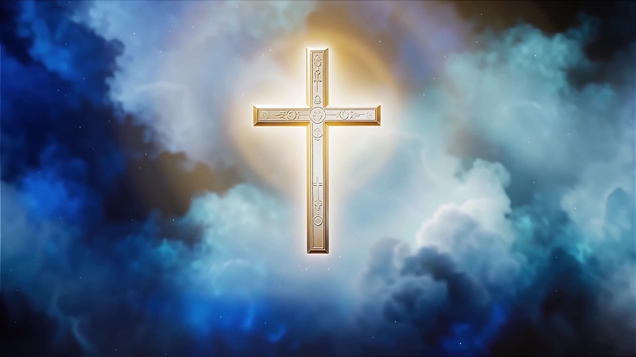 Croce Cristiana Luce Celestiale Sfondo per il Culto.