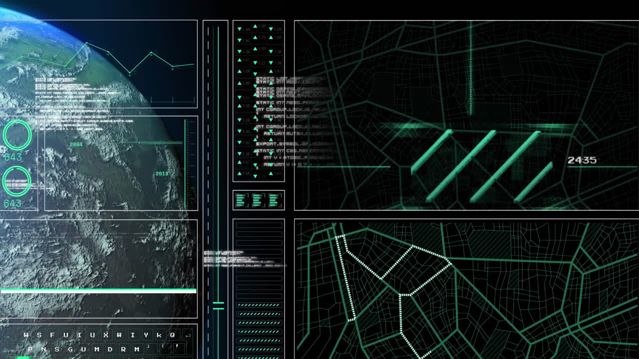 Animation of data processing over globe on black background