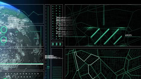 animation of data processing over globe on black background