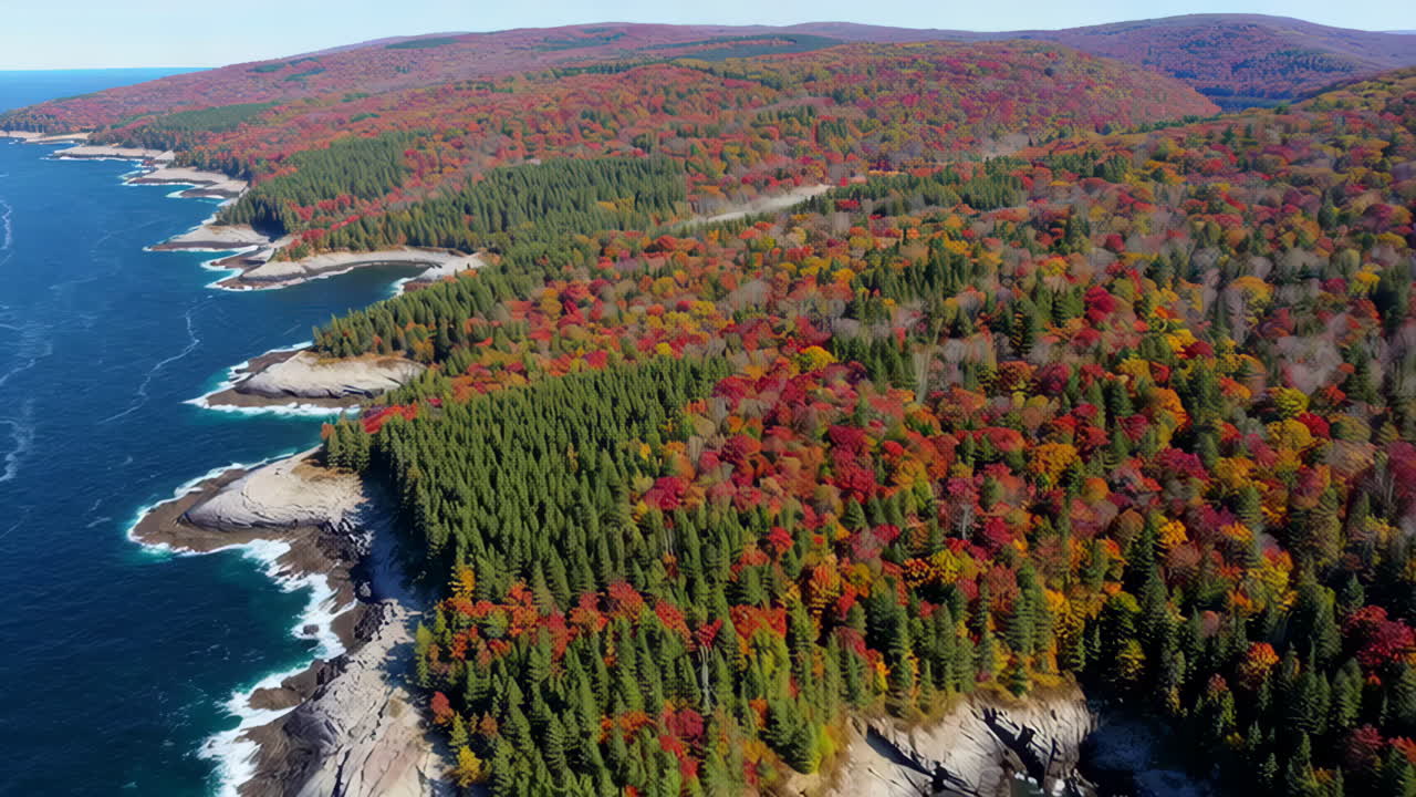 Aerial View of Vibrant Autumn Coastline