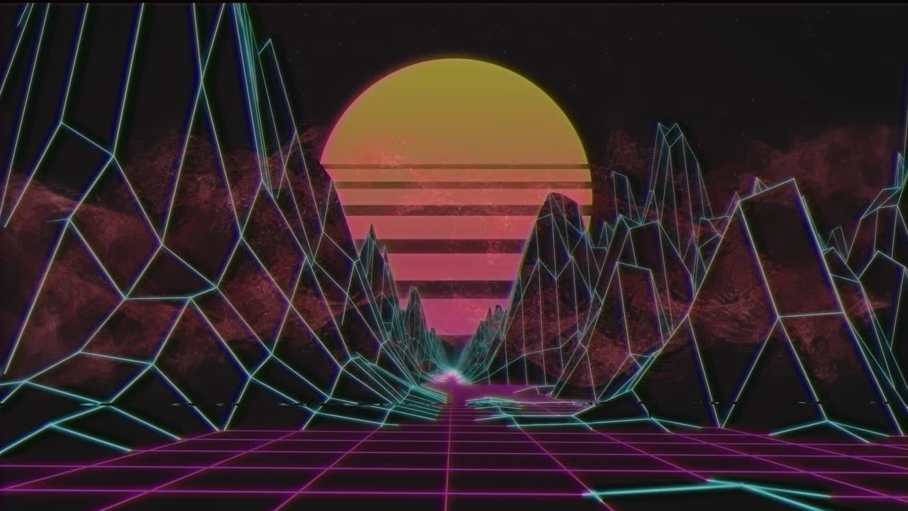 Animation of sun and light trails moving over metaverse background