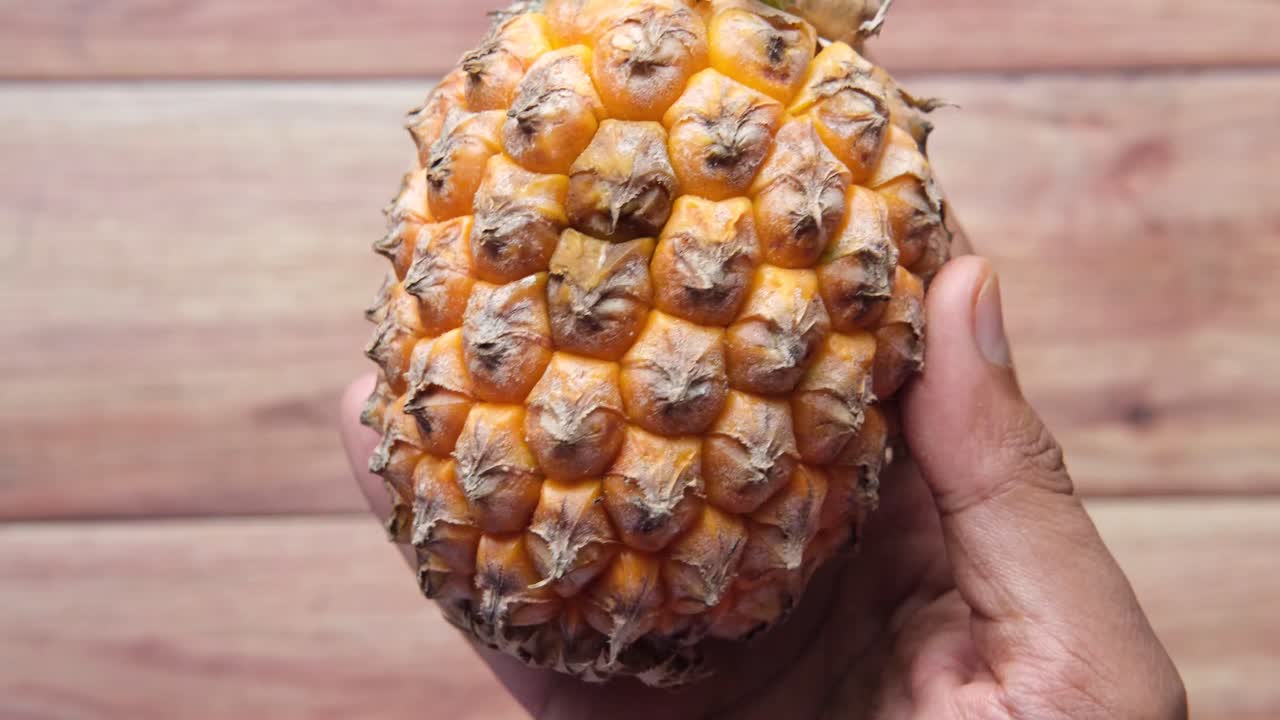 작은 파인애플을 들고 있는 손