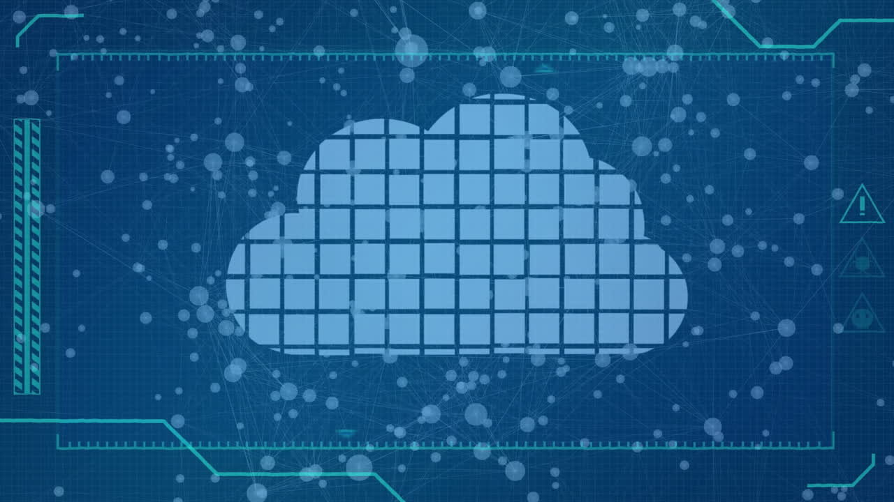 animación de rectángulos que se conectan a la nube digital sobre un fondo azul