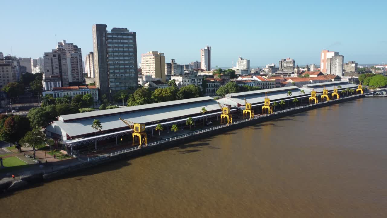 Urban public spaces, waterfront commerce, city buildings, Belem COP30