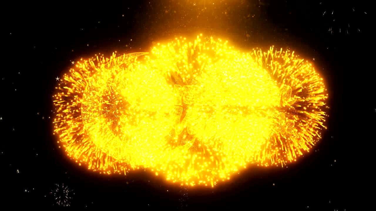 el deseo de texto de ramadan mubarak en la exhibición de fuegos artificiales partículas de explosión.