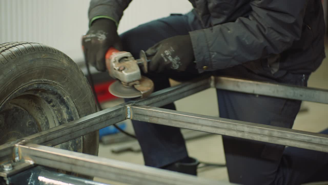 amoladora angular cortando metal en el taller