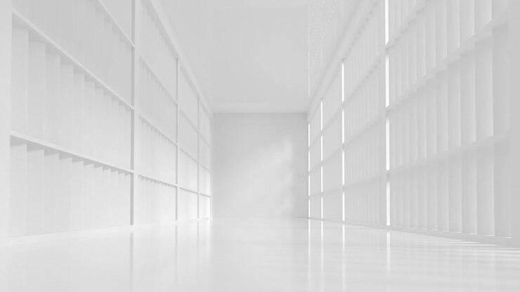 Torna indietro nella stanza bianca e vuota, rendering 3D