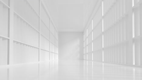 go backward in the white empty room, 3d rendering.