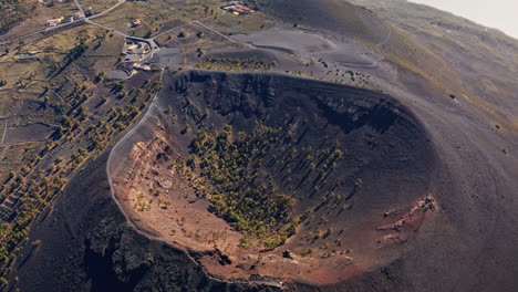 aerial view of a volcanic crater