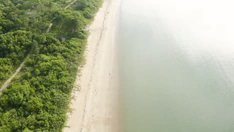 Aerial-view-of-a-tropical-beach-on-brazilian-ocean,-Bombinhas,-Brazil
