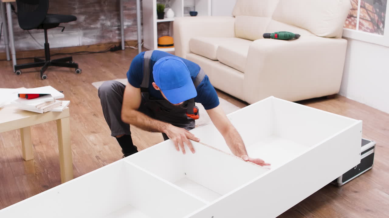Man assembling furniture at home