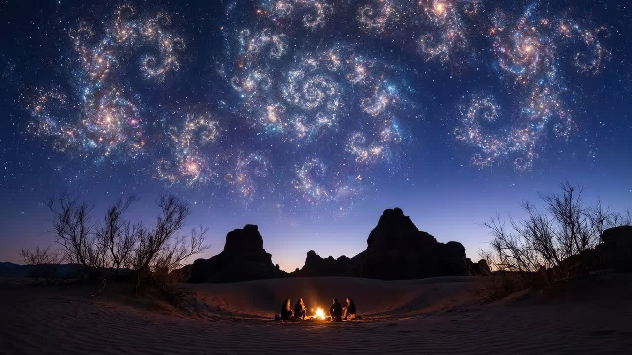 Star Trails and Campfire in the Desert Night