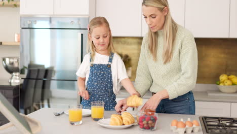 Breakfast,-morning-and-mother-and-kid-cooking