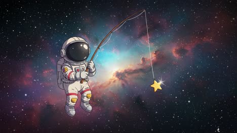 an astronaut fishing for stars in the cosmic universe: capturing the mystique of space exploration and the playful nature of a celestial adventure