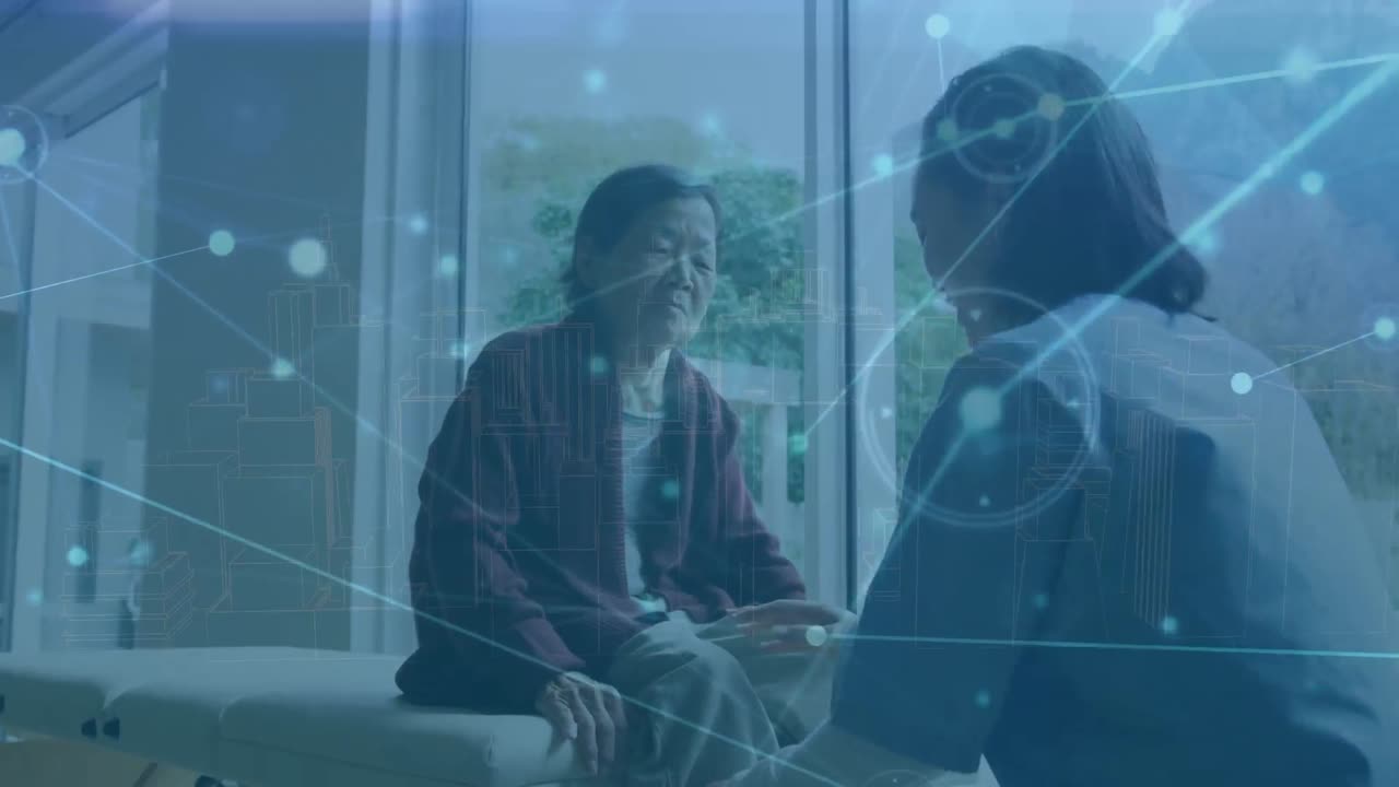 데이터 처리를 통해 환자를 치료하는 아시아 여성 의사의 애니메이션