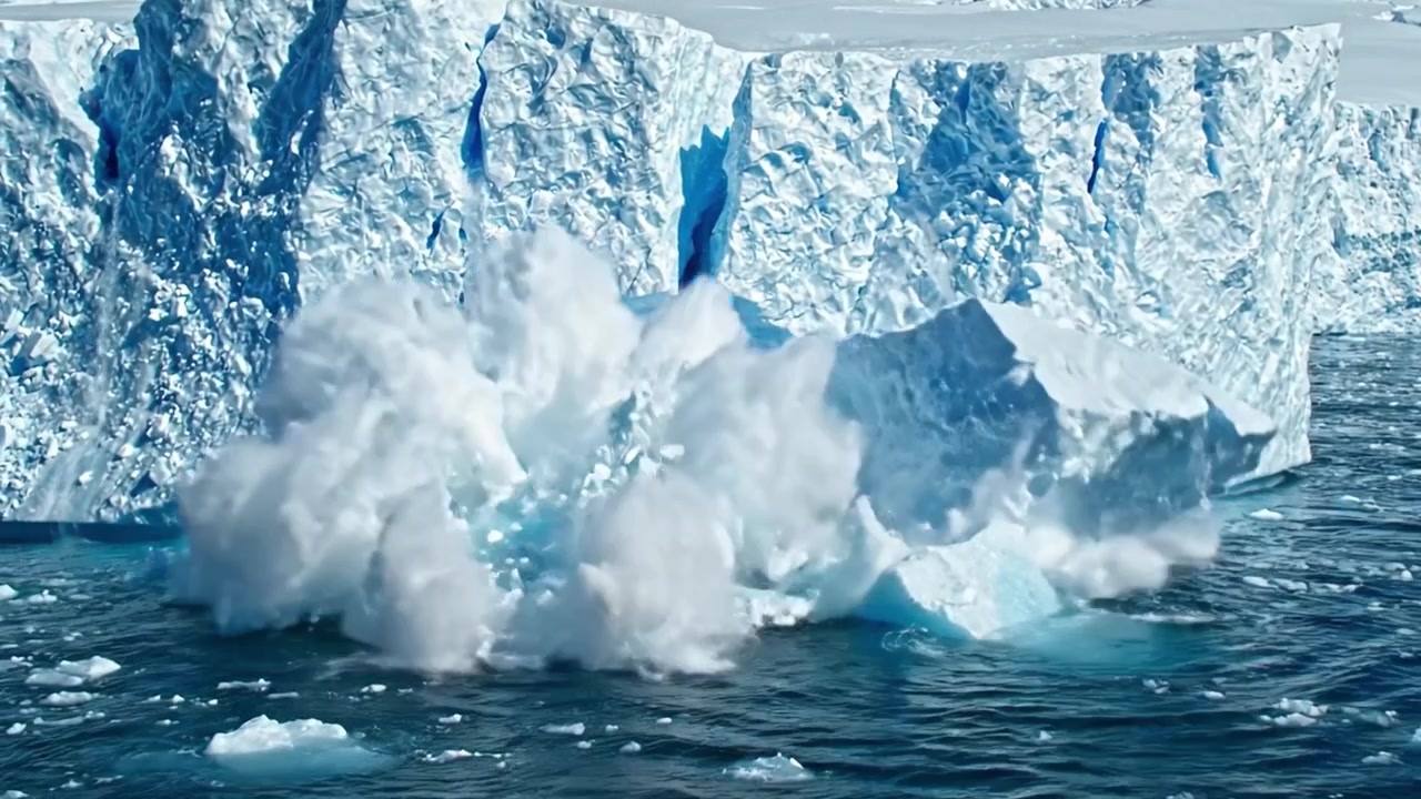 Dramatisches Gletscherkalben: Die Kraft der Natur erleben, wenn riesige Eismassen abbrechen und ins Meer stürzen, Wellen erzeugen und atemberaubende Bilder der arktischen Landschaft bieten.