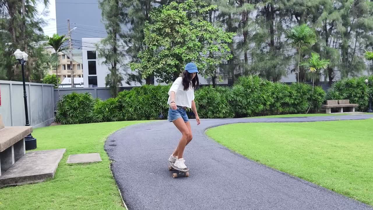 Woman Skateboarding in a Park