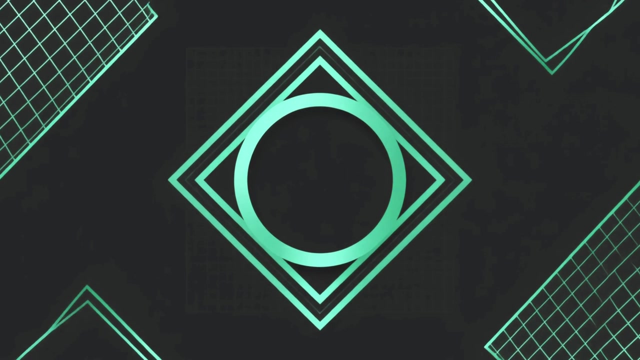 Animazione Geometrica in Stile Retro Synthwave con Forme Verdi Luminose.