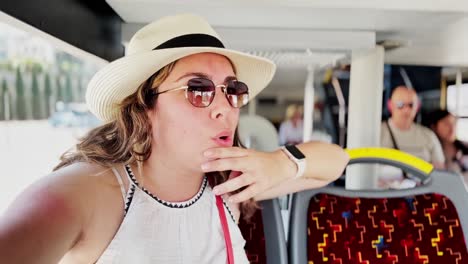 athens transit: tourist girl on city bus ride