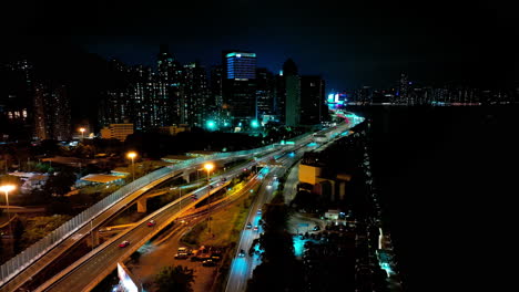 an aerial view of a city at night