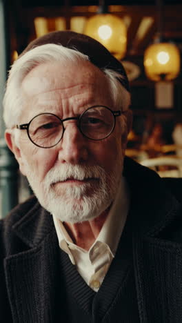 portrait of a senior man in a cafe