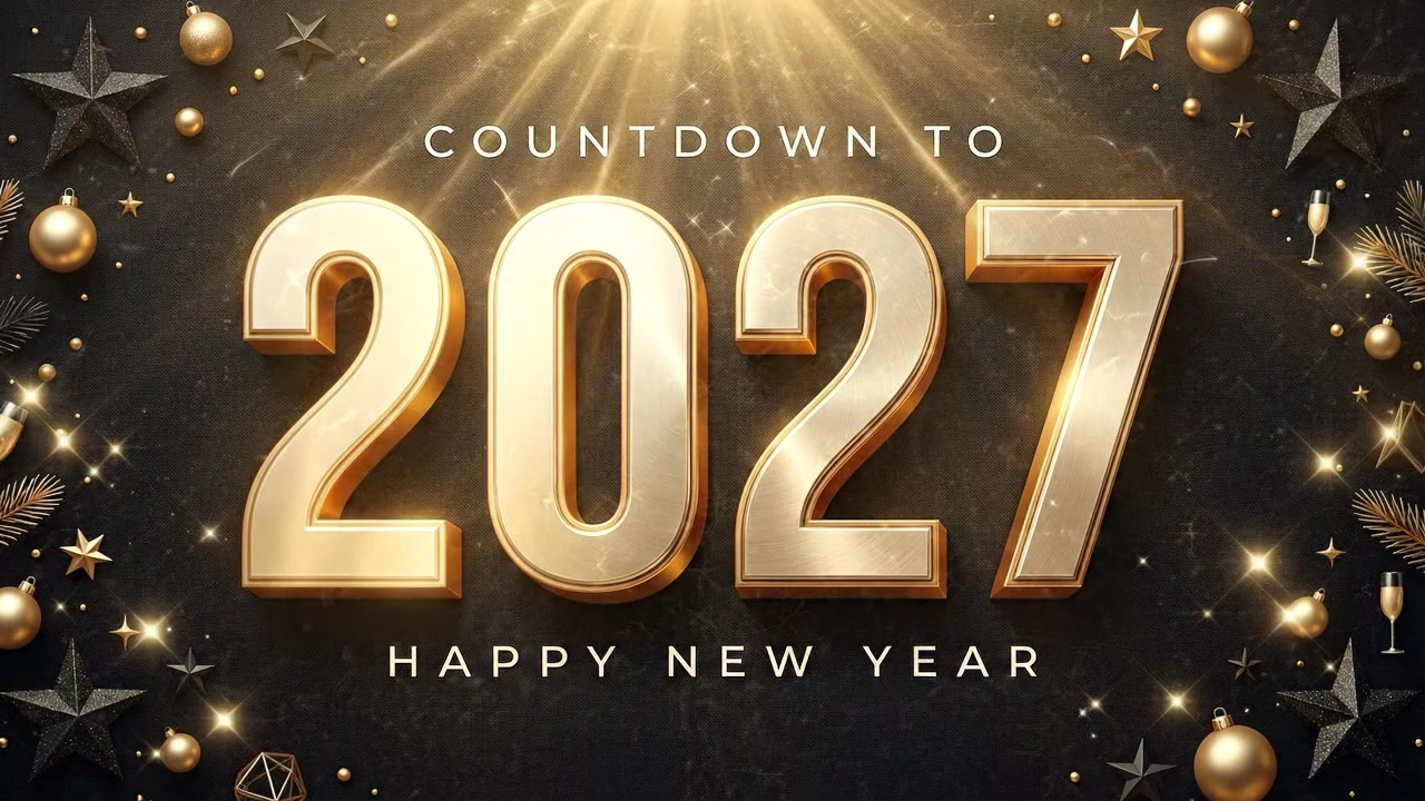 Grafica dorata per il conto alla rovescia della celebrazione del Nuovo Anno 2027