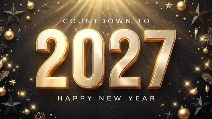 Grafica dorata per il conto alla rovescia della celebrazione del Nuovo Anno 2027