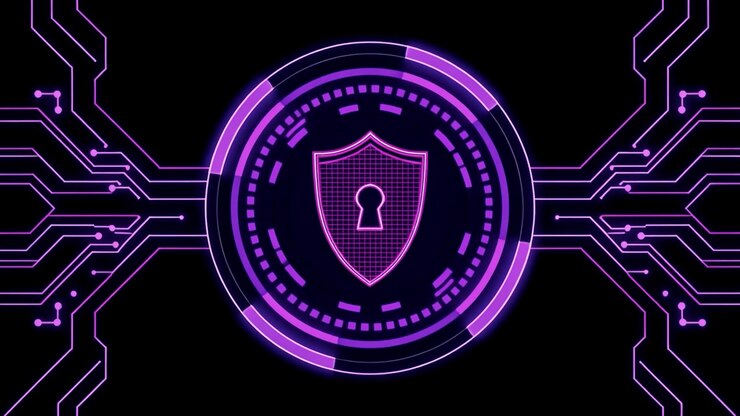 Futuristic Digital Security Shield with Glowing Circuit Board Animation