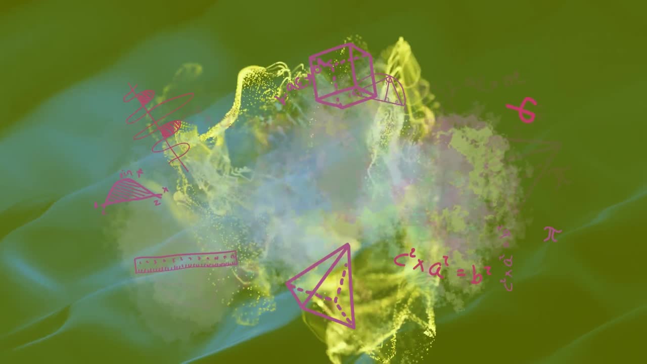녹색 배경 위의 수학적 그림과 에너지의 애니메이션