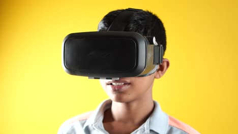 boy wearing virtual reality headset, vr box,