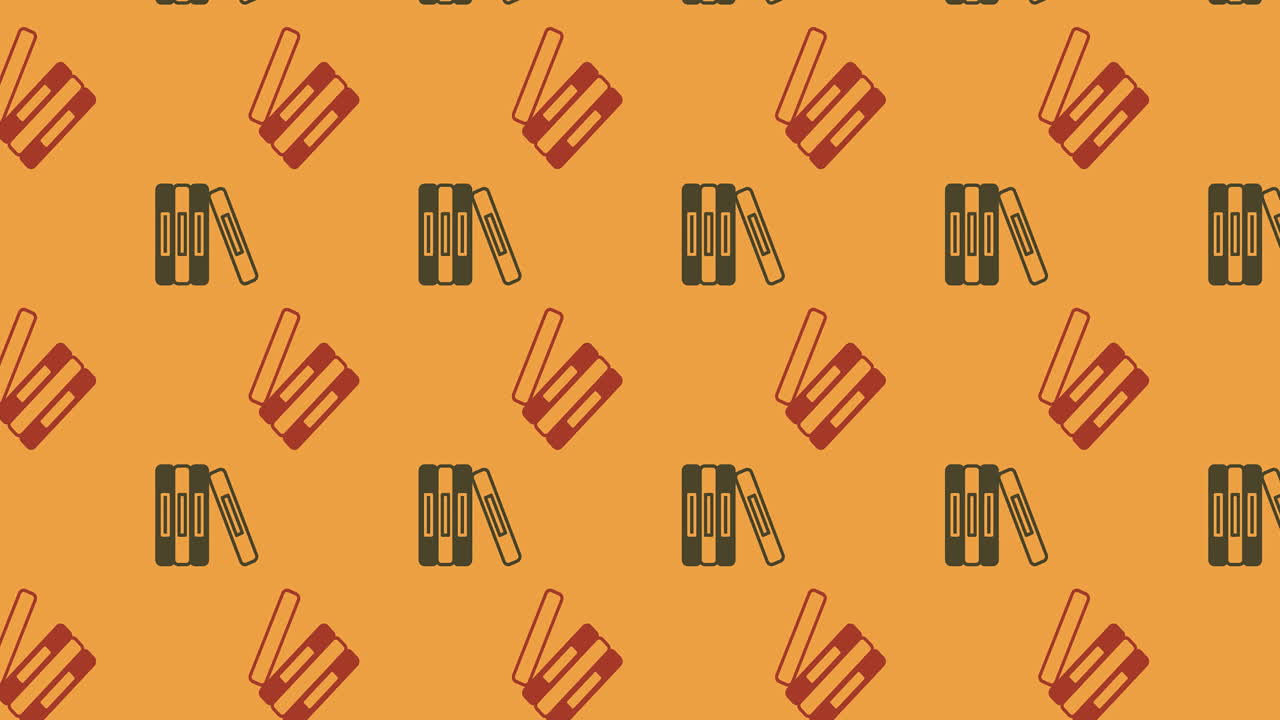 오렌지색 배경에 움직이는 학교 아이콘의 애니메이션