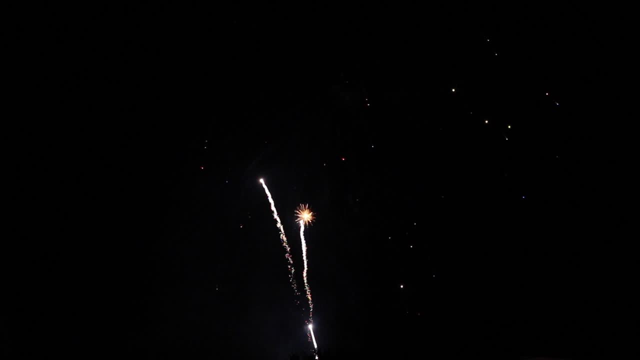 Fireworks in dark sky background. Low angle