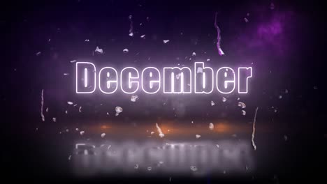 december neon lights sign revealed through a storm with flickering lights