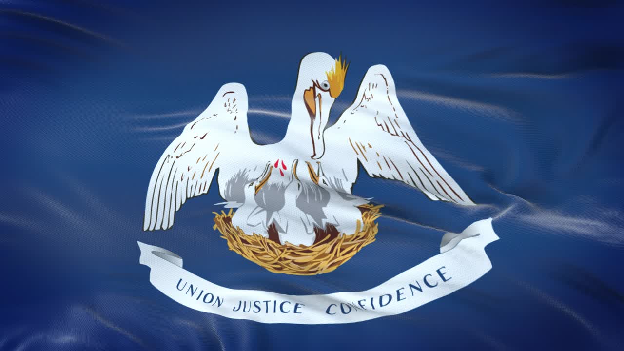 la bandera de luisiana (estado de los estados unidos) ondeando en el viento con una textura de tela muy detallada. bucle sin costuras