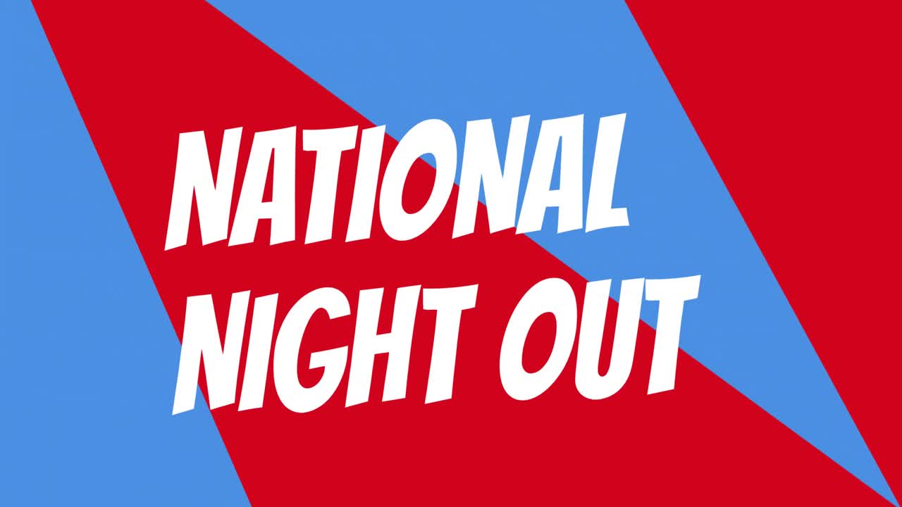 하 바탕에 파란색과 빨간색 모양 위에 국가 야간 텍스트의 애니메이션