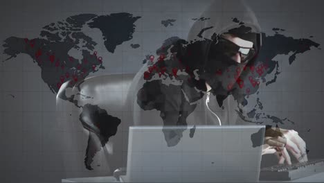 Animation-of-world-map-over-hacker-with-laptop
