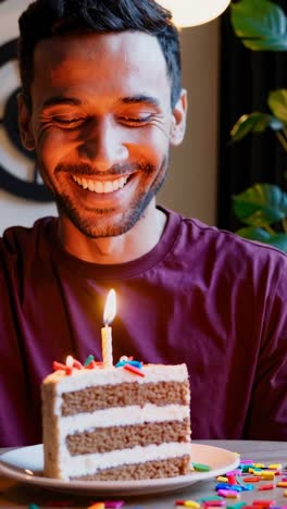 man celebrating birthday with cake