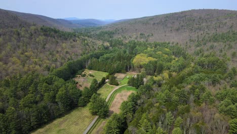 aerial drone video footage of rural appalachia on a sunny spring day