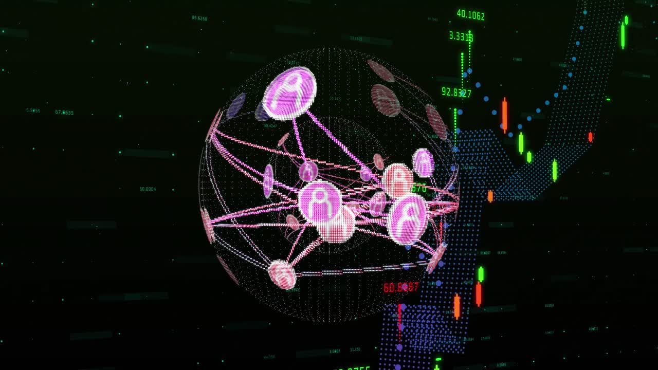 검은색 배경에 데이터 처리를 통해 연결의 글로브의 애니메이션