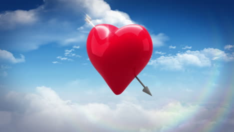 red heart with an arrow turning over blue sky