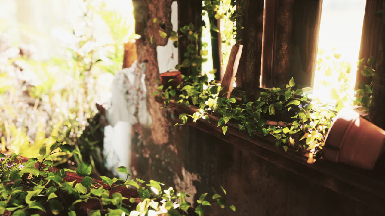 arruinado abandonado cubierto de plantas interior