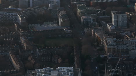 tight aerial shot down pentonville road towards kings cross and st pancras stations