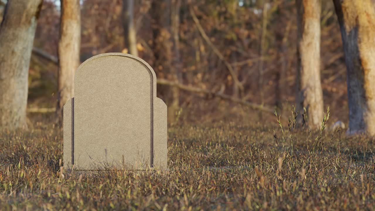 Grave in cemetery located in park in sunlight. 3d animation