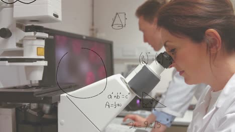 scientist studying on a microscope