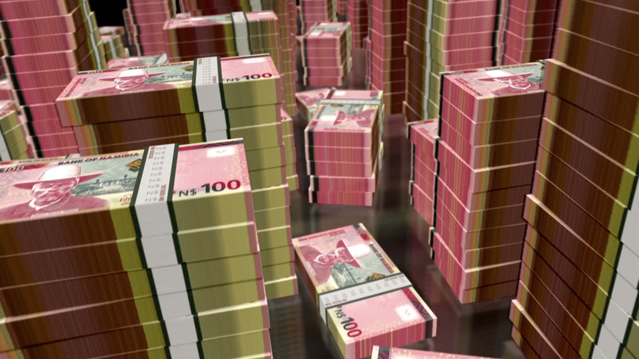 나미비아 달러에 대한 3d 비행: 돈, 지폐,, 루프 애니메이션
