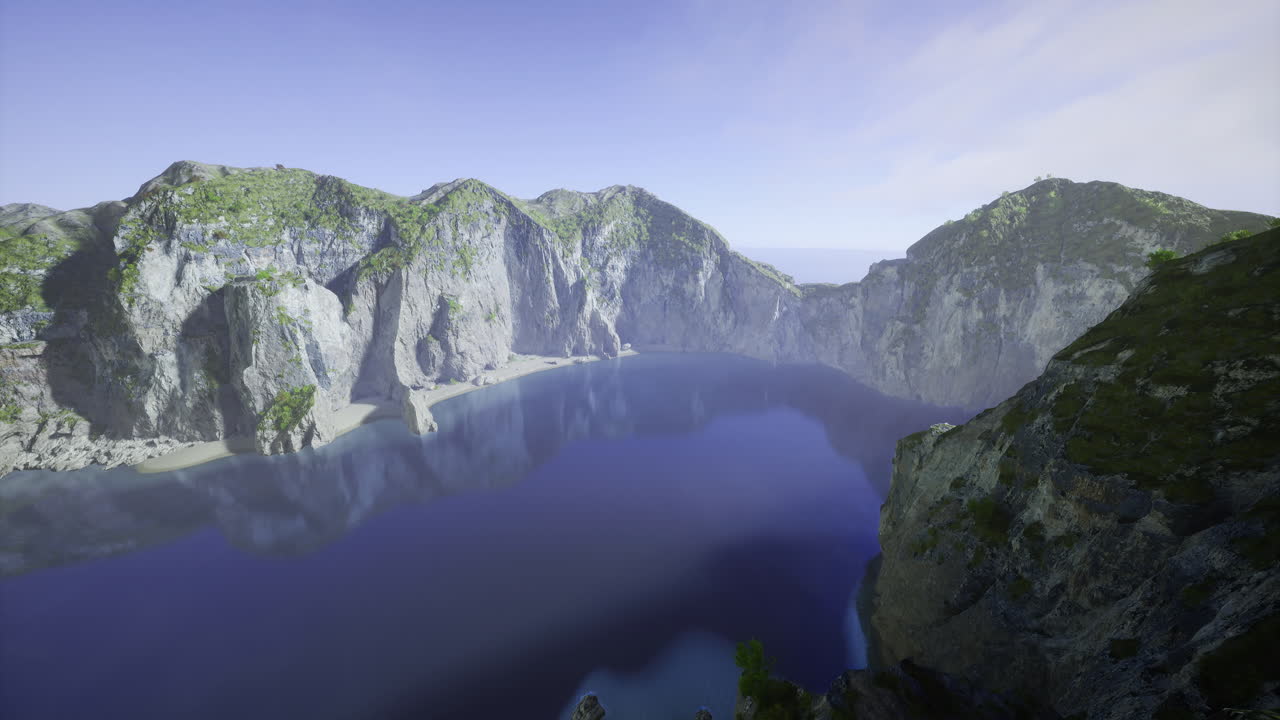 Stunning view of a calm lagoon flanked by cliffs and lush foliage