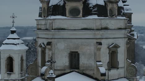 aerial view of pažaislis monastery dome and towers architecture in winter time. lithuania.