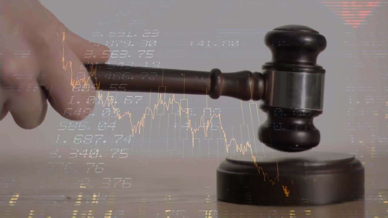 Animation of statistics and financial data processing over auctioneer's hammer